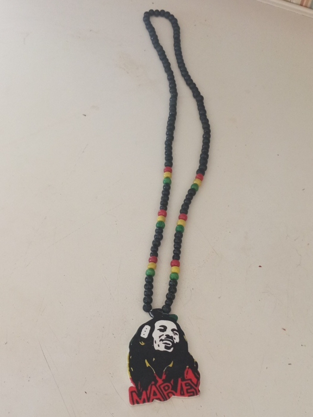 Source Unknown Black Beaded Rasta Bob Marley Pendant Necklace